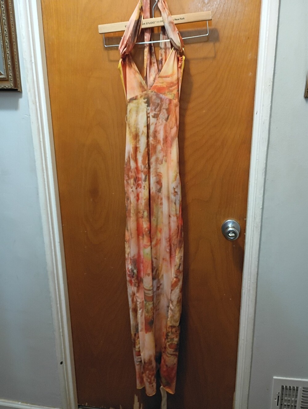Peach Floral Halter Maxi Dress Metal Butterfly On Back